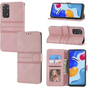 For Xiaomi Redmi Note 11E Embossed Striped Magnetic Buckle Horizontal Flip Phone Leather Case(Pink)