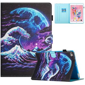 Voor iPad Air / Air 2 / 9.7 2017 / 2018 Gekleurde tekening Stiksels Lederen tablet Smart Case (Sea Wave)