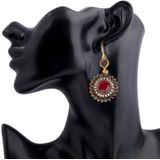 2 paren etnische zon bloem stijl Strass oorbellen lang Earbobs(Gold+Red)