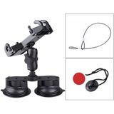 Dual Suction Cup Mount Phone Holder with Tripod Adapter & Steel Tether & Safety Buckle(Black)