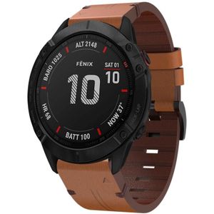 Voor Garmin Fenix 6X 26mm lederen stalen gesp horlogeband