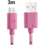 Geweven Nylon stijl micro 5 pin USB data transfer / laad kabel voor samsung galaxy s iv / i9500 / s iii / i9300 / note ii / n7100 / nokia / htc / blackberry / sony, lengte: 3 meter (roze)