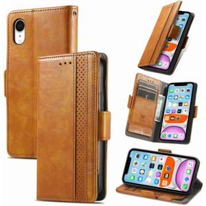 Caseneo Business Splicing Dual Magnetic Buckle Horizontale Flip PU Lederen Case met Houder & Card Slots & Portemonnee voor iPhone XR (Khaki)