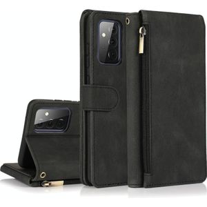 Voor Samsung Galaxy A72 5G Skin-feel Crazy Horse Texture Zipper Wallet Bag Horizontale Flip Lederen Case met Houder & Card Slots > Portemonnee > Lanyard (Zwart)