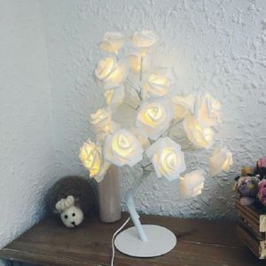 Rose bed nacht licht meisje hartkamer decoratie tafel lamp  AC 220V (witte base)