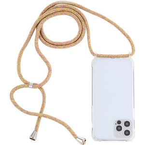 Transparante acryl airbag schokbestendige telefoon beschermhoes met lanyard voor iphone 13 (gele regenboog)