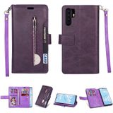 Voor Huawei P30 Pro Multifunctionele rits horizontale flip lederen kast met Holder & Wallet & 9 Card Slots & Lanyard(Paars)