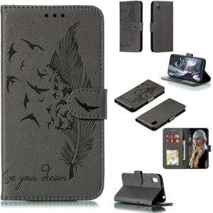 Feather patroon Litchi textuur horizontale Flip lederen draagtas met portemonnee & houder & kaartsleuven voor Huawei Y5 (2019)/Honor 8S (grijs)