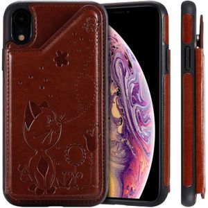 Voor iPhone XR kat Bee relif patroon schokbestendige beschermende case met kaartsleuven & fotolijstjes (bruin)