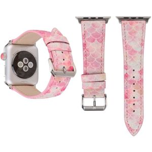 Vis schaal glitter lederen polshorloge band met roestvrijstalen gesp voor Apple Watch serie 3 & 2 & 1 38mm (roze)