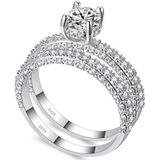 Dubbele rij voor vrouwen mode Cubic Zirconia Wedding Engagement Ring  ring maat: 8 (ronde witgoud)