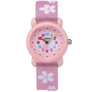 JNEW A335-86195 Kinderen Cute Cartoon Waterdichte Time Cognitive Quartz horloge (Sakura (Pink))