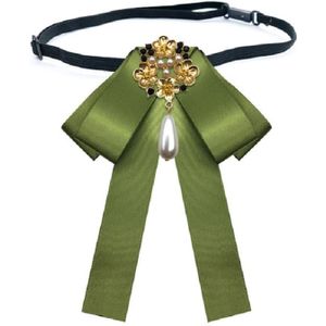 Dames Retro Style Cloth Fabric Pearl Diamond Brooch Bow Tie Bow Kleding Accessoires  Style: Tie Belts Versie (Olive Green)