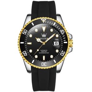 OLEVS 6650 heren lichtgevend waterdicht siliconen band mechanisch horloge (zwart + goud)