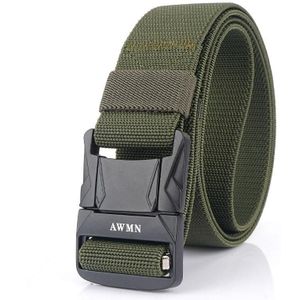 Awmn Men Outdoor Metal Buckle Elastic Nylon Belt  Lengte: 120 cm (Plain Weave Army Green)