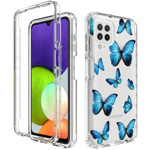 Voor Samsung Galaxy A22 4G PC+TPU Transparant Painted Phone Case (Blue Butterflies)