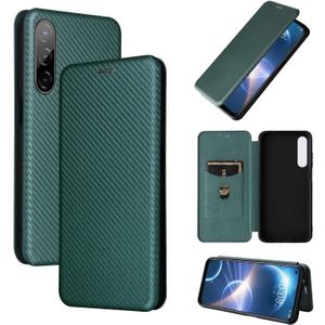 For HTC Desire 22 Pro Carbon Fiber Texture Magnetic Flip Leather Phone Case(Green)