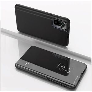 Voor Xiaomi Redmi Note 10 5G Geplated Spiegel Horizontale Flip Leren Case met Houder (Zwart)