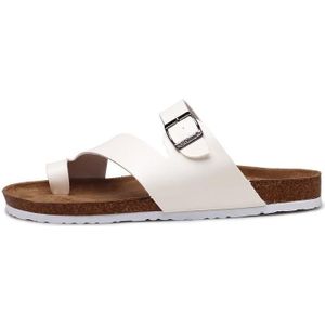 Couple Cork Slippers Men Summer Flip-flops Beach Sandals  Size: 43(White)