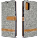 Voor Galaxy A71 Color Matching Denim Texture Horizontal Flip PU Leather Case met Holder & Card Slots & Wallet & Lanyard(Grijs)