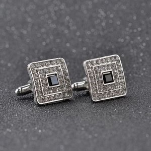 Klassieke luxe Strass Crystal Square aangepaste glazuur mannen Cufflink mannelijke Franse Shirt Cuff links bruiloft (Silver Plated)