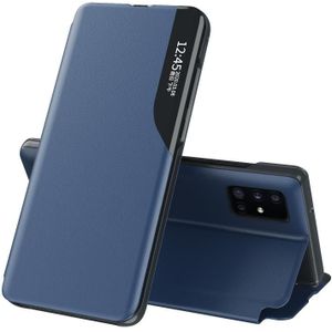 Voor Samsung Galaxy A72 5G Side Display Magnetic Shockproof Horizontale Flip Lederen behuizing met houder(blauw)