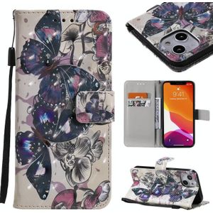3D Painted Pattern Horizontal Flip Leather Case with Holder & Card Slots & Wallet For iPhone 13(Black Butterfly)