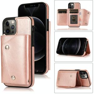 Schokbestendige PU + TPU lederen hoes met kaartslots & houder & fotolijst & portemonnee & lanyard voor iPhone 12 Pro Max(Rose Gold)