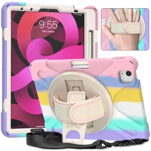 Schokbestendige kleurrijke siliconen + pc beschermende behuizing met houder & schouderriem & handriem voor iPad Air 2020 10.9 (roze)