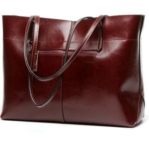 L4002 Trendy Casual Tote Bag Schouder Vrouwen Tas (Vintage Wijn Rode Horizontale Versie)