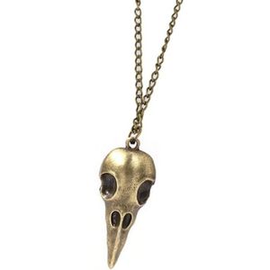 5st punk 3D metalen raaf schedel skelet hanger ketting (oud brons)