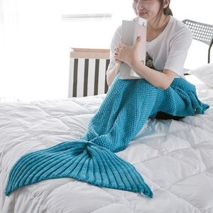 Mermaid Tail Blanket voor volwassen super zachte slaap gebreide dekens  grootte: 90 X50cm (Blauw)