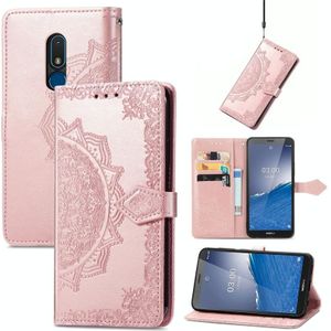 Voor Nokia C3 Mandala Flower relif lederen telefoonhoesje (rosgoud)