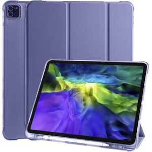 Voor iPad Pro 12.9 (2020) / iPad Pro 12.9(2018) 3-vouwend horizontaal flip PU Leder + Schokbestendig TPU-kast met houder & pensleuf (Lavendel paars)