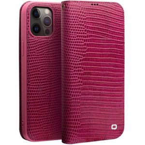 QIALINO Crocodile Texture Horizontale Flip Lederen case met kaartslots & portemonnee voor iPhone 12 Pro Max(Rose Red)
