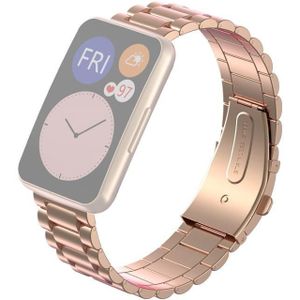 Voor Huawei Watch Fit Three-beads Metal Replacement Strap Watchband (Rose Gold)