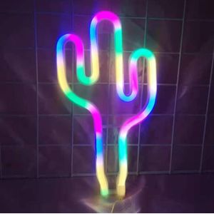 Neon LED Modeling Lamp Decoration Night Light  Power Supply: Battery or USB(Colorful  Cactus)