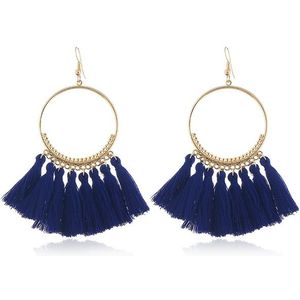 Klosje oorbellen voor vrouwen etnische grote drop oorbellen Bohemen mode-sieraden trendy katoen touw Fringe lange Dangle Oorbellen (Royal Blue)