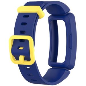 Smart Watch Silicon polsband horlogeband voor Fitbit Inspire HR (donkerblauw + gele gesp)