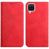 For Samsung Galaxy A12 Diamond Pattern Splicing Skin Feel Magnetic Horizontal Flip Leather Case with Card Slots & Holder & Wallet(Red)