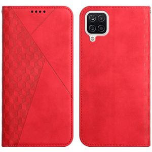 For Samsung Galaxy A12 Diamond Pattern Splicing Skin Feel Magnetic Horizontal Flip Leather Case with Card Slots & Holder & Wallet(Red)