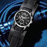 Ochstin 7231 Multifunctioneel zakelijk lederen polspols waterdicht quartz horloge (zwart + zwart)