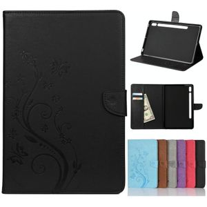 Voor Samsung Galaxy Tab S7 T870 / T875 Butterfly Flower Embossing Pattern Horizontale Flip Lederen Case met Holder & Card Slots & Wallet(Zwart)