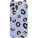 Cat Ear Leopard Print TPU Straight Edge Protective Case with Lanyard For iPhone 11 Pro(Blue Purple)