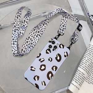 Cat Ear Leopard Print TPU Straight Edge Protective Case with Lanyard For iPhone 11 Pro(Blue Purple)