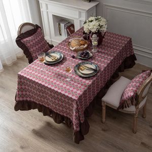 Hotel Home Dining Table Retro Cotton Tablecloth  Size: 140x220cm(Lotus Leaf)