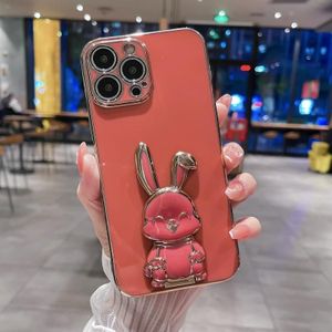 Voor iPhone X / XS Plating Rabbit Holder Phone Case(Rood)