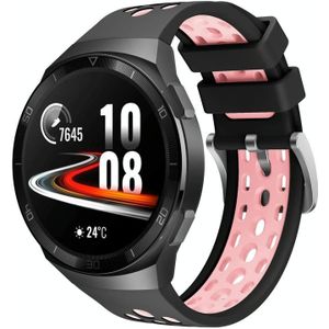 Voor Huawei Watch GT 2e tweekleurige siliconen horlogeband met rond gat (zwart lichtroze)