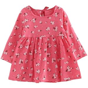 Meisje jurk kinderen jurk meisjes lange mouw plaid jurk zachte katoenen zomer prinses jurken baby meisjes kleding  grootte:100cm (Rose Red Flower)