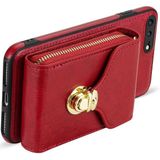 Voor iPhone 8 Plus / 7 Plus Rits Hardware Kaart Portemonnee Telefoonhoes (Rood)